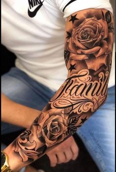 a man with a rose tattoo on his arm