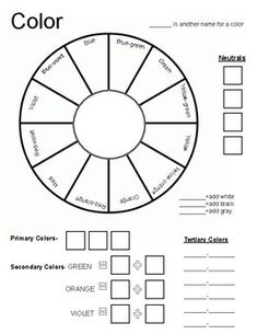 color wheel worksheet for primary and middle school students to help with their writing skills