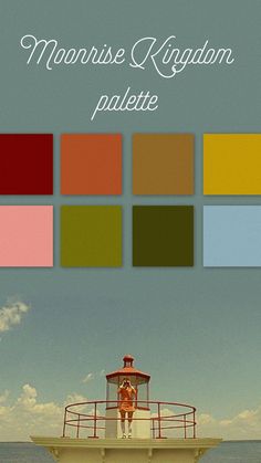 there is a lighthouse with different colors on it and the words moonrise kingdom patte