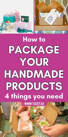 How to package your handmade products - 4 things you need + collage of handmade packaging Natural Packaging Ideas, Small Business Packaging Ideas Branding, Diy Packaging Ideas Business, Mailer Box Design Packaging Ideas, Diy Jewelry Packaging Ideas, Pretty Packaging Ideas Small Business, Simple Packaging Ideas, Handmade Jewelry Packaging Ideas, Cute Packaging Ideas For Business