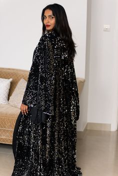 Luxuriate in this velvet sequins wrap dress with wide sleeves. Savor the elegance of this hand-finished kimono robe that looks like a piece of art. Buy now! Dress With Wide Sleeves, Sequin Wrap Dress, Sequin Kimono, Kimono Dressing Gown, Velvet Wrap Dress, Petite Plus Size, Long Cocktail Dress, Silk Kimono Robe, Design Clothes