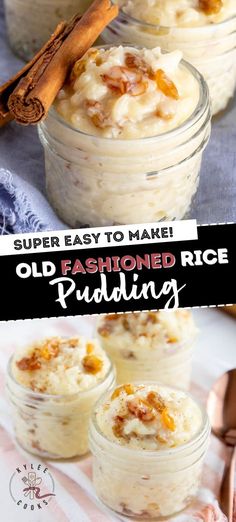 old fashioned rice pudding in small glass jars