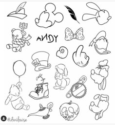 an image of cartoon character stickers on a white background with the words andy in black and