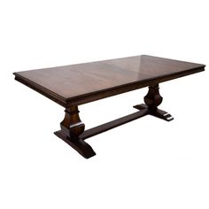 a wooden table with two legs and a square top on an isolated white background,