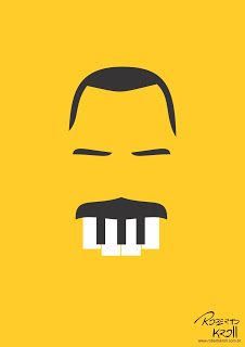 a yellow poster with an image of a man's face and piano keys