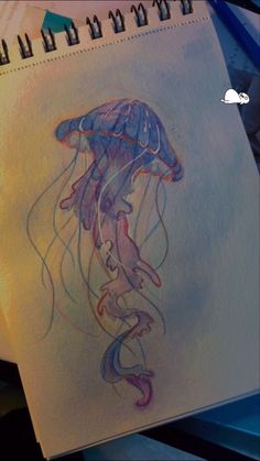 a drawing of a jellyfish in colored pencils