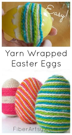 yarn wrapped easter eggs in different colors