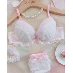 Sweet Girly Kawaii Princess Lolita Lingerie Set featuring push-up straw bra with underwire support and removable inserts, white lace decoration, pink shoulder straps, pink ribbon and matching bottoms. Material: Nylon, Spandex Coquette Bra, Kawaii Princess, Aged Clothing, Photo Pinterest, Cute Bras, Cotton Bras, Lace Decor, Comfortable Bras, Pretty Lingerie