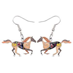 PRICES MAY VARY. Novelty Enamel Horse Earrings are designed for those who loves Horses, charms gifts for women girls Horse earrings are baked with unique enamel process, bright color, anti-tarnish, nickel-free, lead-free, cadmium-free, hypoallergenic Horse Dangle Size:0.75"(1.9cm)*0.94"(2.4cm),Weight:5.8g The Horse earrings is packaged in a "NEWEI" burgundy velvet pouch,suits for gifting or storage. Please feel free to contact us if you have any questions with our Horse jewelry, we will do our b Summer Gifts For Women, Horse Socks, Horse Backpack, Horse Scarf, Horse Keychain, Horse Sweater, Plush Horse, Horse Hair Jewelry, Horse Wall Art Canvases