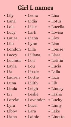 a pink poster with the names of girls names in black and white, against a light pink background