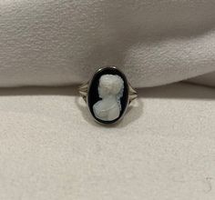 Classy white gold cameo ring.  Love the stark white and black contrast.  Nice details.  Size 7.5.  Most likely late art deco.  Last photos show other cameo rings available.  See separate listing for details. Cameo Rings, Late Art, Signet Rings, Cameo Ring, Signet Ring, San Jose, White And Black, Jewelry Rings, Bathing Beauties