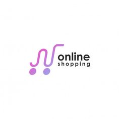 the logo for online shopping is shown in pink and purple colors on a white background