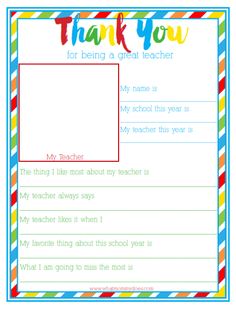 a thank card with the words thank you for being a great teacher