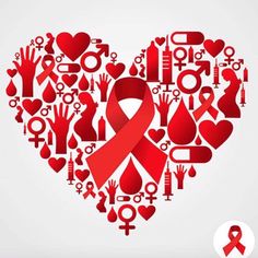 red heart shaped with symbols for aids and other related items in the shape of a ribbon