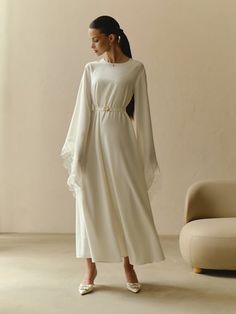 Midi dress with large pleats :: LICHI - Online fashion store Anniversary Dresses, Anniversary Dress, Fitted Maxi Dress, Elegant Midi Dresses, Loose Maxi Dress, Flare Long Sleeve, Lace Decor, Online Fashion Store, Satin Maxi