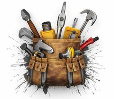 a tool bag filled with lots of tools and hammers on top of each other