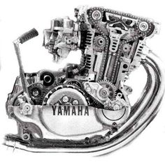 the yamaha engine is shown in this black and white drawing, it appears to be part of a motorcycle