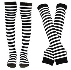 PRICES MAY VARY. One Size - Arm and leg warmers set, striped arm sleeves length 14",width 3",thigh high socks length 9"-10", top to heel 20.5". Soft Material - Striped knee high stockings and Long arm warmer gloves are made from soft and comfortable acrylic, which is breathable and comfortable. They have good elasticity. Colorful Life - Thigh highs and arm warmers set, Simple but fashionable design keeps you looking good. This Striped fingerless long knit gloves and stockings set are suitable fo Striped Thigh High Socks, Striped Gloves, Striped Knee High Socks, Alt Clothes, Knee High Stockings, Alt Outfits, Gothic Rock, Thigh High Socks, Black Gloves