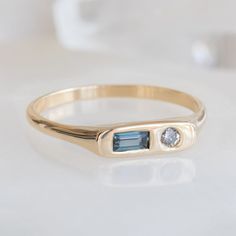 The Asymmetrical Sapphire + Diamond Signet Ring | 10K Yellow Gold Asymmetrical Rings, Asymmetrical Ring, Diamond Signet Ring, Pepper Diamond, Everyday Ring, Geometric Ring, Montana Sapphire, Everyday Rings, Ring Sizer