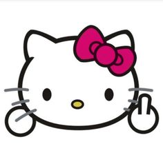 an image of a hello kitty with a bow on it's head and fingers