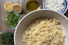 the bowl is full of pasta and ingredients to make it look like it has been cooked