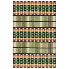 an area rug with green, yellow and brown plaid patterns on it's sides