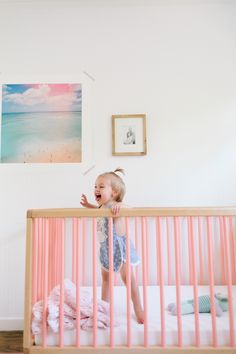 Em Scott’s Vibrant Yet Minimal Nursery | theglitterguide.com Girl Nurseries, Minimal Nursery, Minimal Baby, Pink Crib, Baby Nurseries, Pastel Nursery, Kids Deco, Baby Rooms, Baby 2