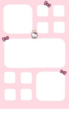 an image of hello kitty with pink bows on her head in the middle of two squares