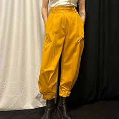 Ulla Johnson Mustard Yellow Tailored Twill Parachute Pant Fits Like A 6/27. Came From A Sample Sale, Great Condition High Waisted - Super Flattering Yellow High-waisted Workwear Pants, Yellow Baggy Ankle-length Bottoms, Yellow Workwear Pants With Pockets, High-waisted Yellow Cotton Pants, Mustard High-waist Bottoms For Work, Mustard High Waist Bottoms For Workwear, High Waist Mustard Bottoms For Work, Mustard Bottoms With Pockets For Workwear, Mustard Trousers With Pockets