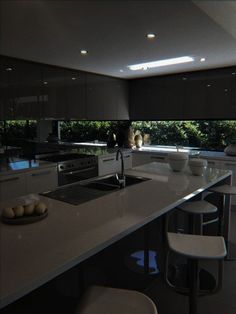 the kitchen counter is clean and ready for us to use in the day time hours