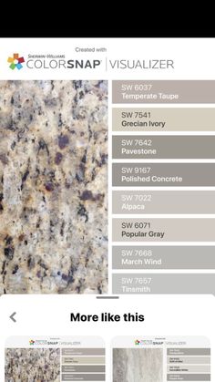 an image of a website page with different colors and materials on it, including granite