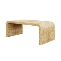 a wooden table with a curved edge on it's side, against a white background