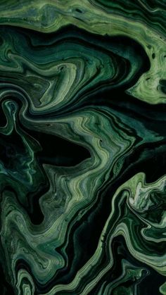 an abstract painting with green and black colors