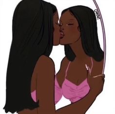 two black women kissing each other in front of a white background with the words love on it