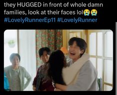 two people hugging each other in front of a window with the caption'they hugged in front of whole damn families, look at their faces lol