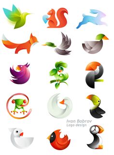 an assortment of different colored birds on a white background with the words logo design written below it