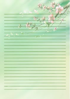 a green background with pink flowers and lines on the bottom right corner, in front of a light blue sky