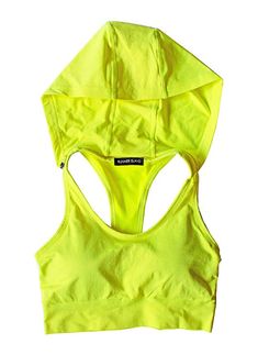 Runner Island Womens Neon Yellow Sports Bra Hoodie High Impact Running No Bounce Compression Padded Racerback Strappy at Amazon Women’s Clothing store Fall Fitness, Female Runner, Winter Dinner, Mesh Leggings