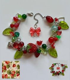 a bracelet with charms and fruit on it