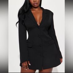 New Available In Black. Blazer Mini Dress Collar Long Sleeve Shoulder Pads Lace Up Button Up Pocket Design Lining Dress Length = 33" Self/Lining: 100% Polyester Short Sleeved Blazer, Fashion Nova Jackets, Blazer Mini Dress, Dress Collar, Belted Blazer, Birthday Outfits, Dinner Outfits, Birthday Dress, Black Blazer