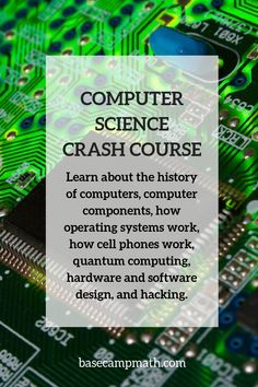 a computer circuit with the words computer science crash course written on it, and an image of