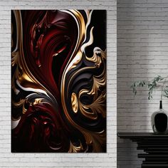 The Marble-Lux Collection: Dark Red & Vibrant Gold 06 - NicheCanvas Red Black And Gold Aesthetic, Red Black And Gold House Decor, Red Black And Gold Wallpaper, Black And Red Marble Wallpaper, Black And Gold Marble Art, Artist Collective, Elegant Frame, Elegant Decor, Bold Black