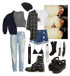 an image of clothes and accessories that include shoes, sweaters, jeans, socks, boots