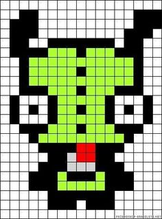 an image of a pixel art piece with green and white squares in the shape of a demon