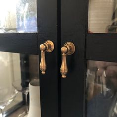 an open door with brass handles and knobs