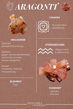 the different types of crystals are shown in this info sheet, with information about them