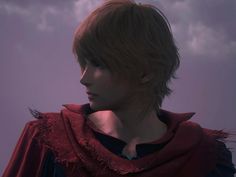 a young man in a red cape stares off into the distance