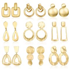 PRICES MAY VARY. PACKAGE INCLUDE: This set includes 9 pairs of stunning gold plated clip on earrings designed for women, featuring elegant drop dangle styles. Perfect for any occasion, these versatile accessories enhance your jewelry collection effortlessly PRODUCT SIZE: Dimensions: Each earring measures approximately 2-5 inches in length, providing a bold statement look. Available in a beautiful gold plated finish that adds a touch of luxury to your outfit, suitable for all ages and styles MATE Clip On Hoop Earrings, Hoop Earrings Big, Geometric Statement Earrings, Ear Parts, Matte Gloss, Oval Earrings, Earrings Big, Gold Statement Earrings, Gold Clips