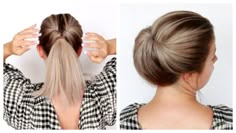 Fast Medium Hair Styles Easy Updo, Medium Hair Updo Video, Video Updos For Medium Length Hair, Easy Bun Trick, Hair Up Styles Easy, Hair Pulled Back From Face, Quick Updos For Long Hair, Medium Hair Up, Easy Chignon