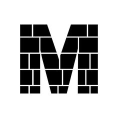 the letter m is made up of squares and rectangles in black on a white background